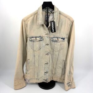 Superdry Denim Jacket Womens 8 Acid Light Wash New Long Line